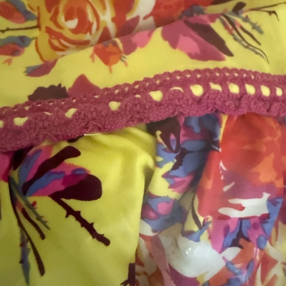 Betsey Johnson Yellow Floral Mini Swim Skirt Fun and Festive Size XS - S